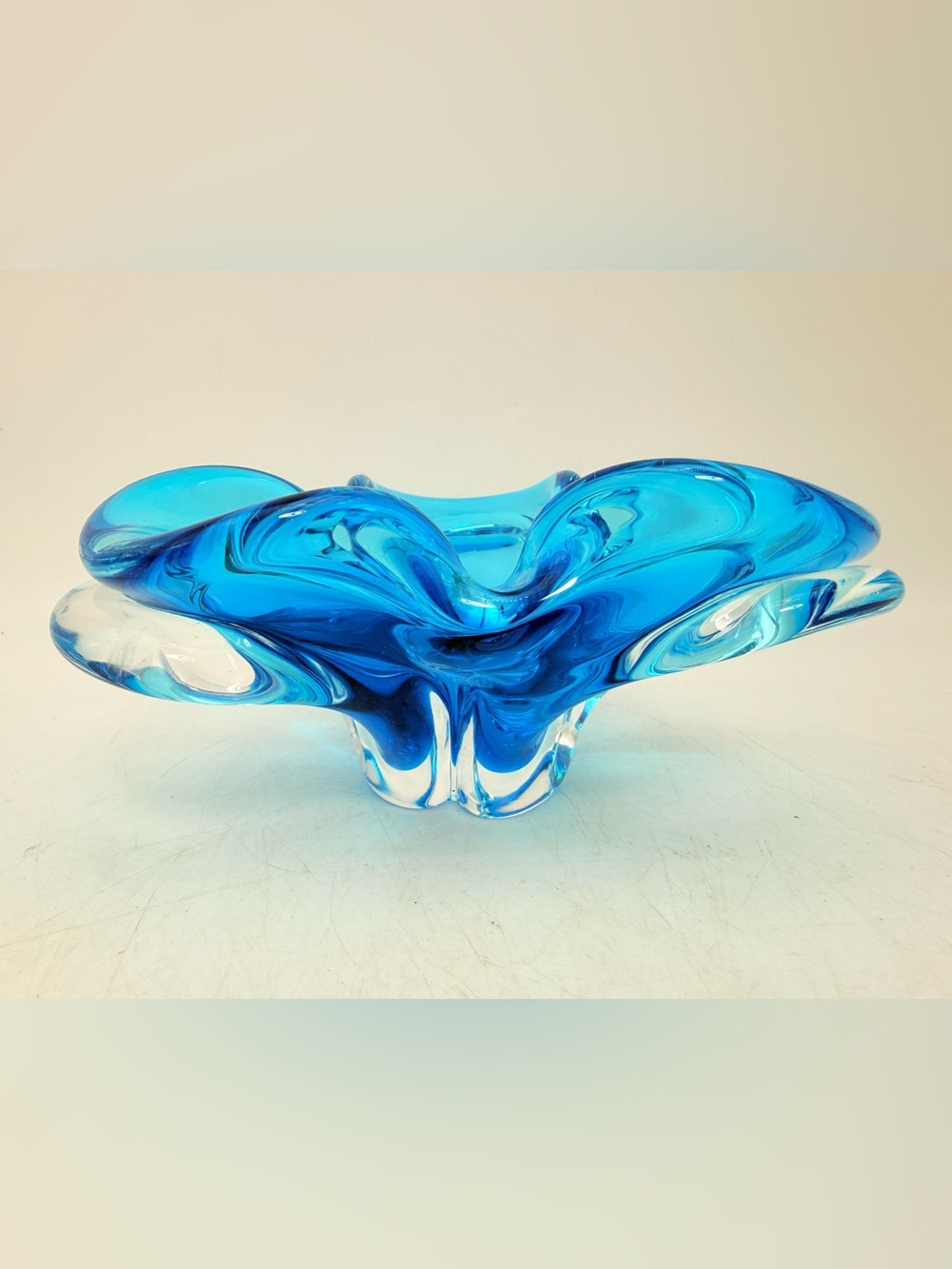 Vibrant Blue Art Glass Centerpiece Bowl Ashtray